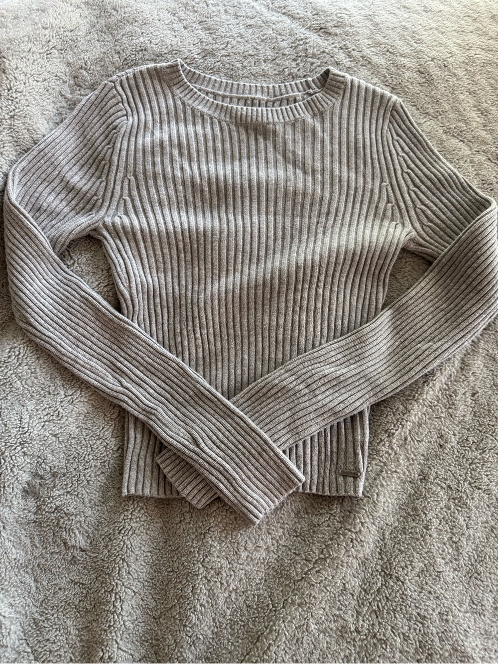 Hollister Ribbed Crewneck Sweater - Taupe